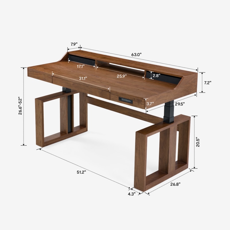Standing Desk with Drawer & Monitor Shelf | Mid Century Modern